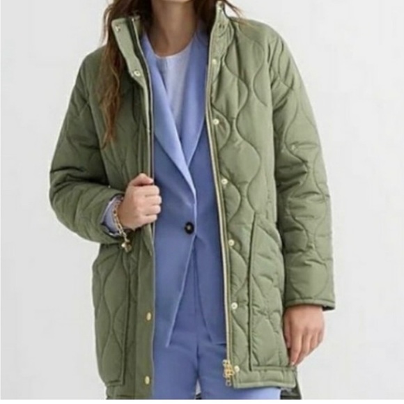 J. Crew Olive Green Quilted Puffer Jacket - Picture 3 of 10